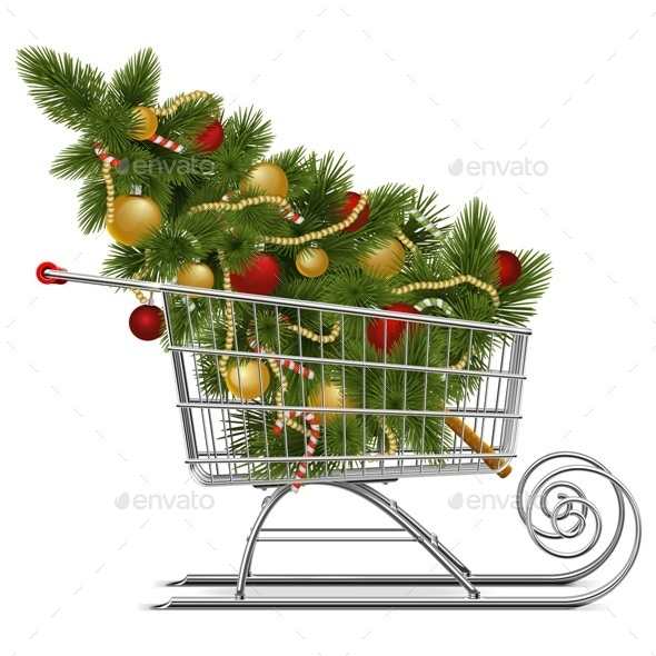 Vector Supermarket Sled with Christmas Tree - Christmas Seasons/Holidays