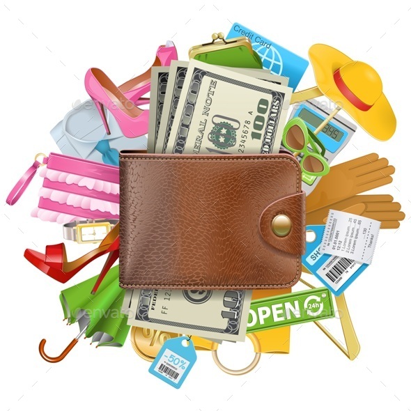 Vector Shopping Concept with Wallet Vector Shopping Concept with Wallet