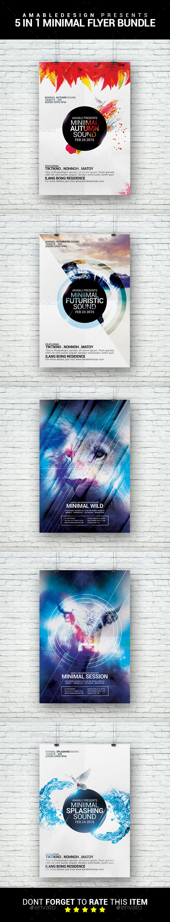 5 in 1 Minimal Flyer Bundle - Clubs & Parties Events