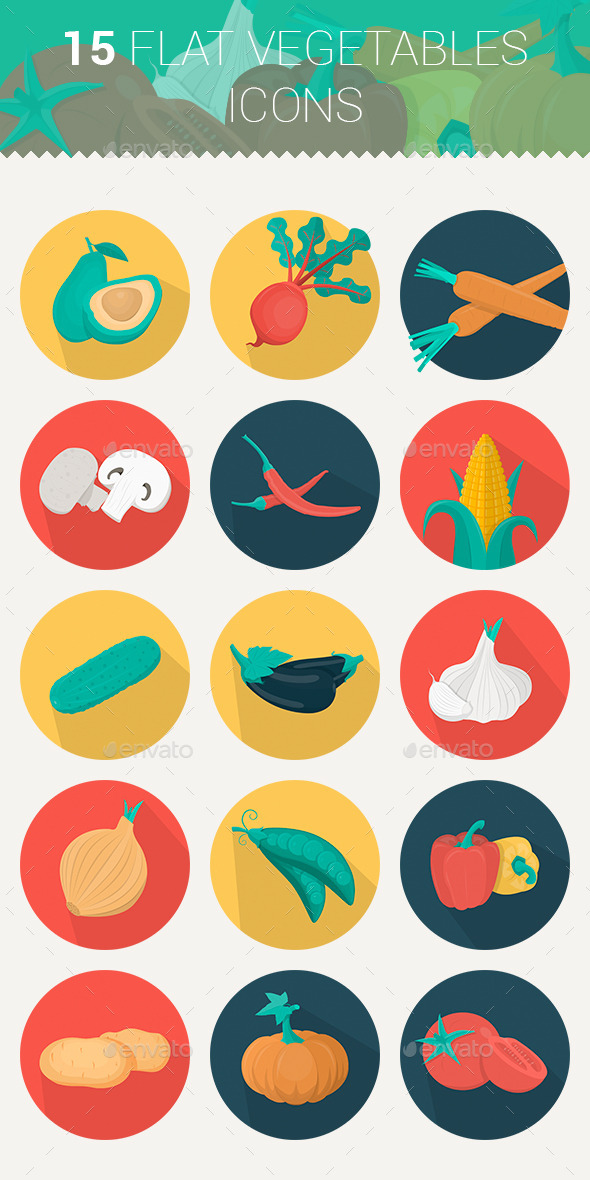 Flat Icons Vegetables Set - Food Objects