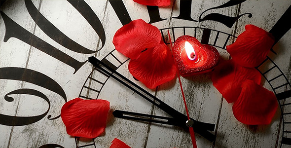 Candle and Rose Petals on Clock
