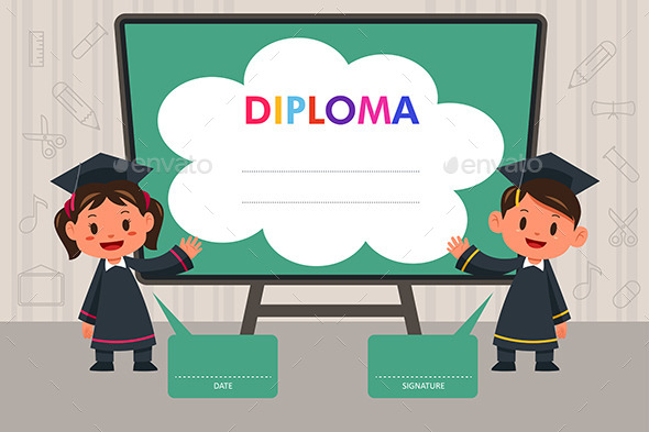 Children with Diploma Template - People Characters
