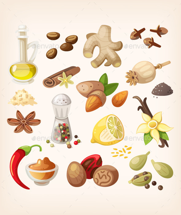 Colorful Condiments and Spices Set - Food Objects