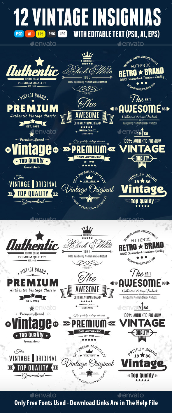 Twelve Vintage Insignias Or Labels - Badges & Stickers Web Elements