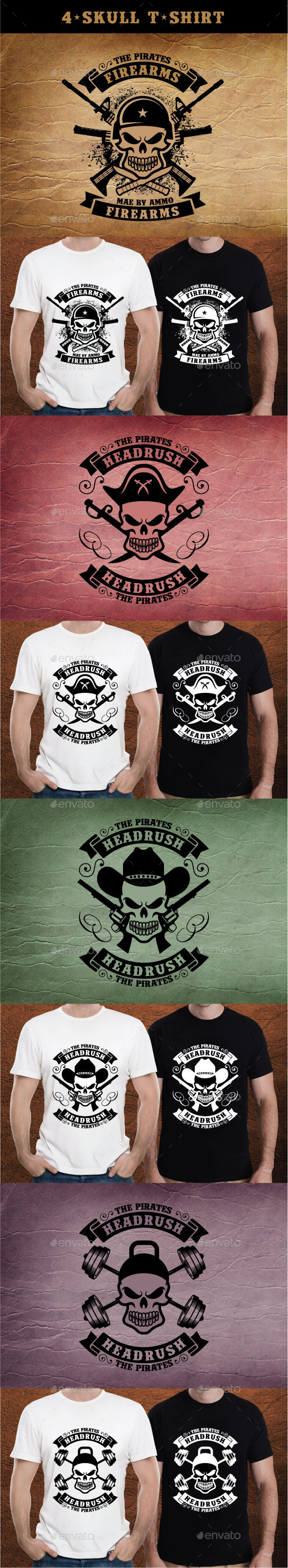 4-Skull T-Shirt - Grunge Designs