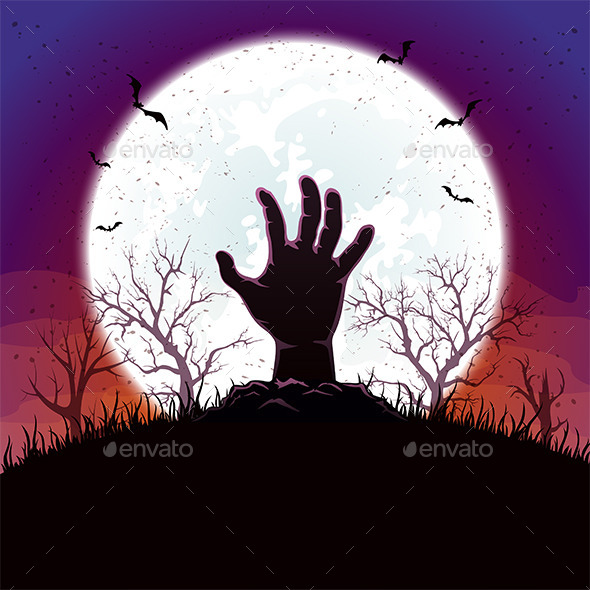 Halloween Background with Hand and Moon Halloween Background with Hand and Moon