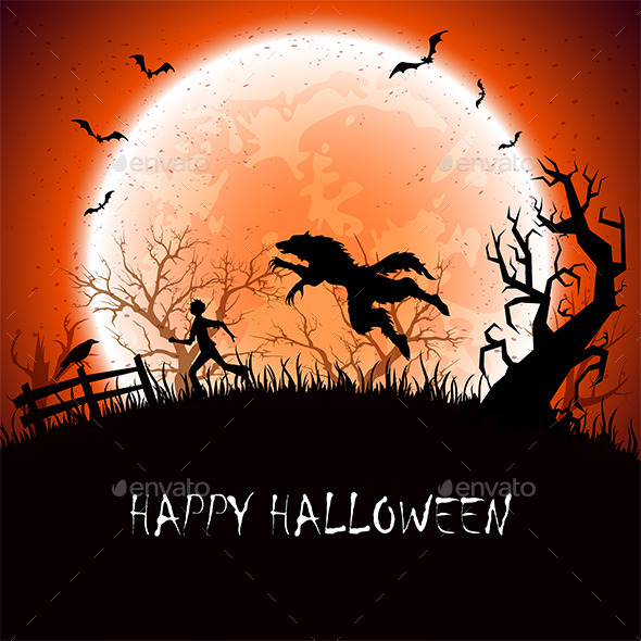 Halloween Background with Werewolf Halloween Background with Werewolf
