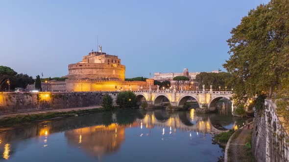 Castel Sant'Angelo and bridge over Tiber river in Rome, Italy