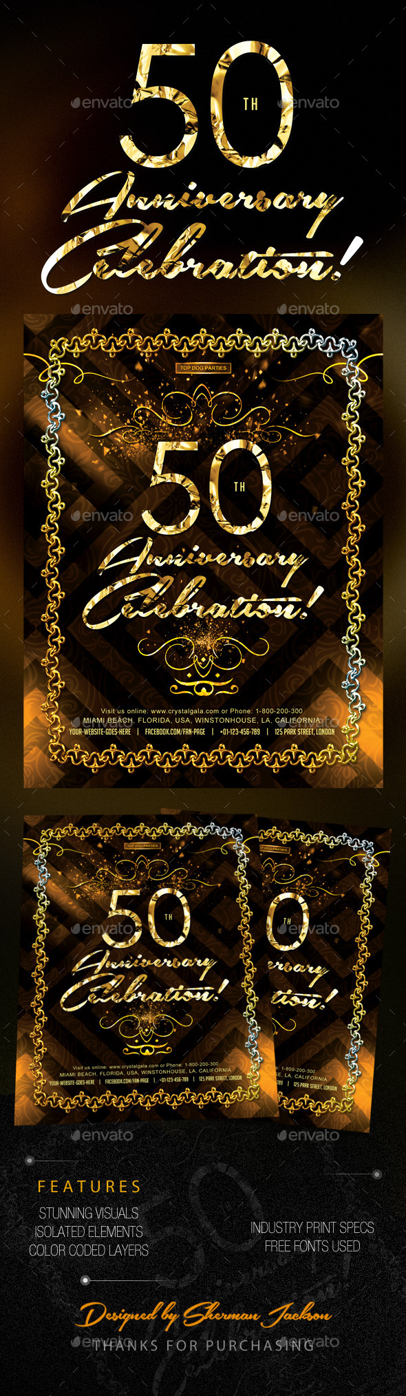 Golden 50th Anniversary & Birthday Celebrations - Invitations Cards & Invites