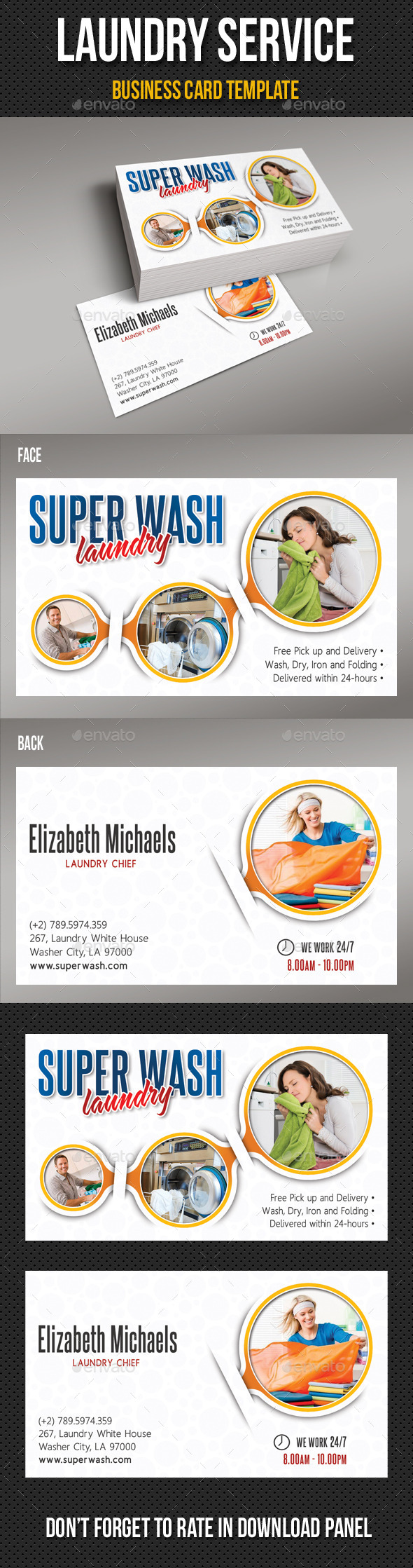 Laundry Services Business Card V02 - Business Cards Print Templates