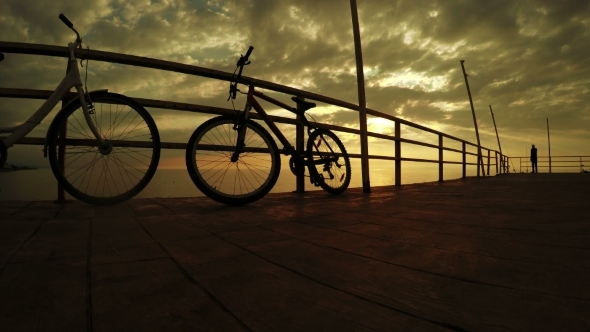 Bicycles At Sunset Sea