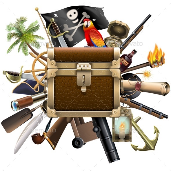Vector Treasure Hunt Concept with Chest - Miscellaneous Vectors