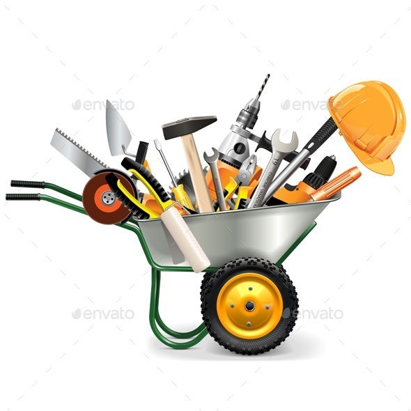 Vector Wheelbarrow with Tools - Industries Business