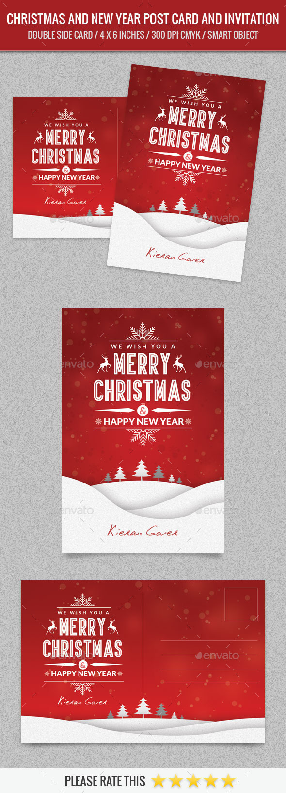 Christmas Greeting and New Year Post Card Template - Cards & Invites Print Templates