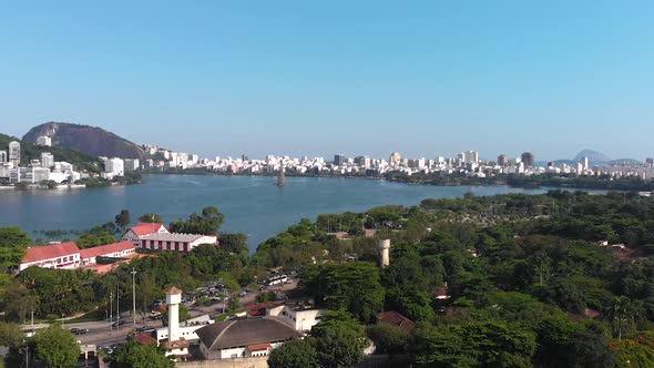 Rodrigo De Freitas Lagoon Rio De Janeiro Brazil Aerial View Panorama Drone Footage