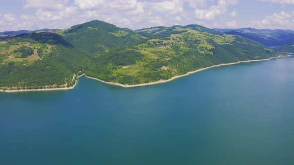 Aerial View on Beautiful Artificial Mountain Lake Zlatar in Serbia alt
