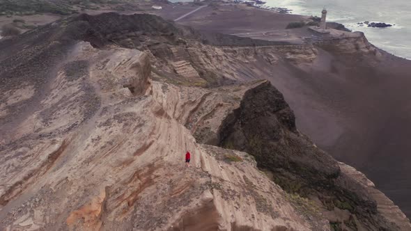 Sporty Man Running on Hills of Faial Island Azores Portugal Europe alt
