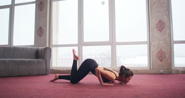 Sporty Slim Girl with Ponytail Standing on Knees Bending Stretching Lying Down alt