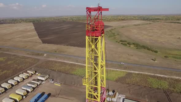 Aerial Shot of Oil Well in Field in Nature in Summer Day