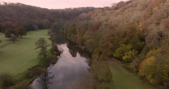 Wooded Valley, Symonds Yat, River Wye, Gloucestershire Aerial Landscape, Dull Autumn Day