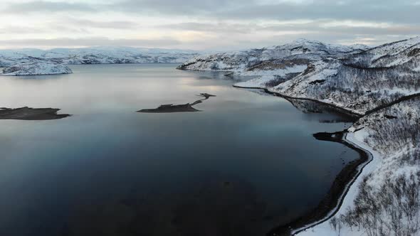 Fjord and mountains, Varangerhalvoya, Soroya, Norway alt