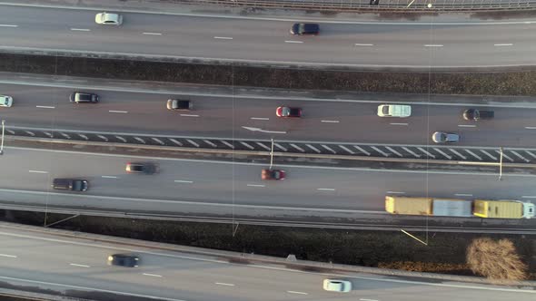 Aerial Top Down View of Elevated Highway Traffic