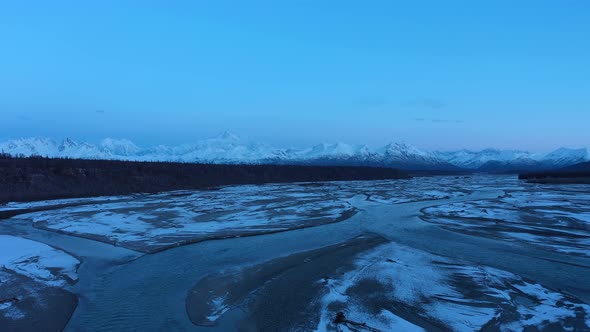Mount Denali and Chulitna River in Winter alt
