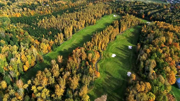 Aerial View of Golf Course Near the Forest