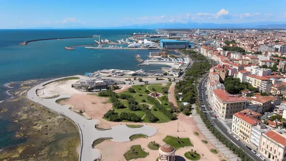 Amazing Aerial View of Livorno and Mascagni Terrace Famous Town of Tuscany alt