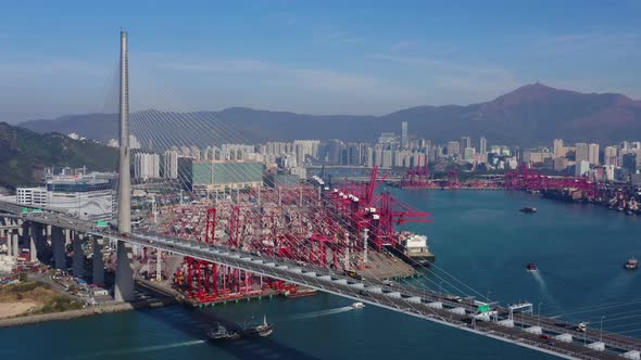 Top view of Kwai Chung Cargo Terminal in Hong Kong alt