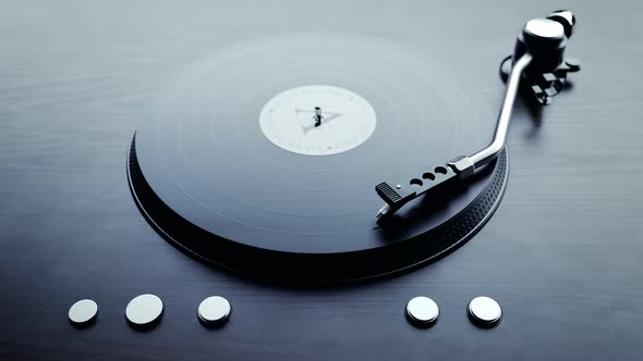 Loopable shot of record player with spinning vintage vinyl playing music, Audio alt