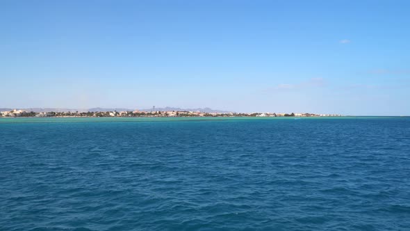 View from a floating ship. Red Sea coast in Egypt near El Gouna