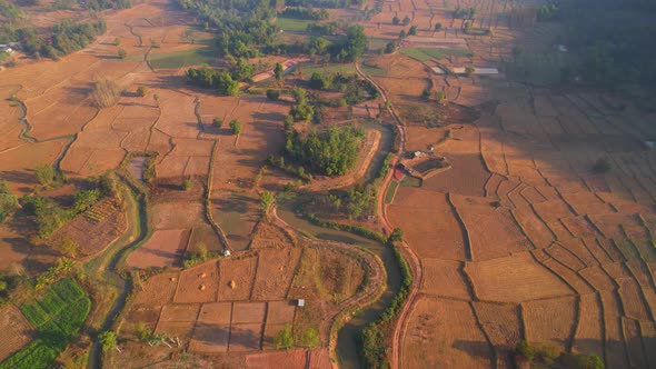 Aerial view of farmers farmland in dry season. beautiful scenery in the morning alt