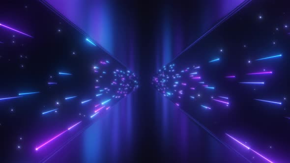 Neon Glow Shooting Star Comets Fly Light Speed in Reflective Tunnel - 4K alt