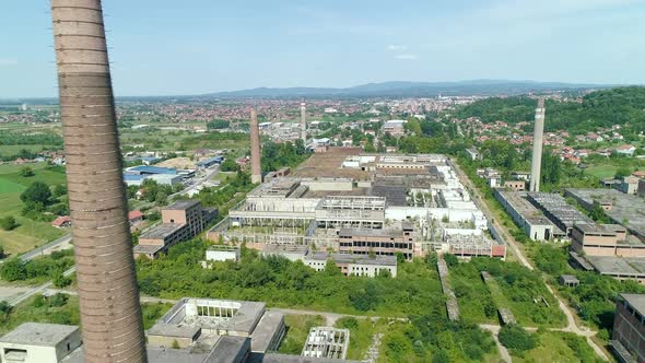 Factory Viskoza Loznica Serbia Abandoned Looted Chimneys