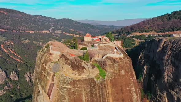 Aerial View of Monastery Trinity and Breathtaking Pictures of Valley and Landmark Canyon of Meteora alt