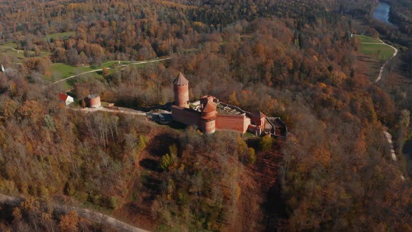 Aerial View of the Sigulda City in Latvia During Golden Autumn alt