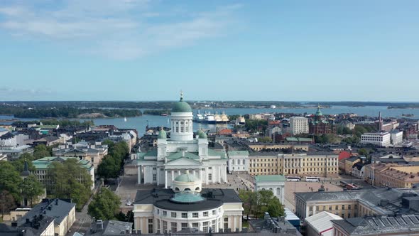 Helsinki Lutheran Cathedral, Senate Square, Suurkirkko, Storkyrkan Aerial Footage