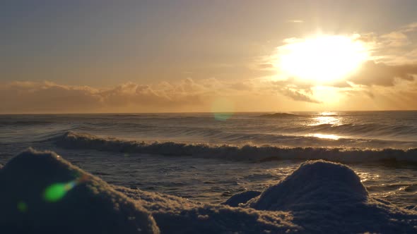 Iceland Winter View Of Crashing Ocean Waves At Sunrise 3