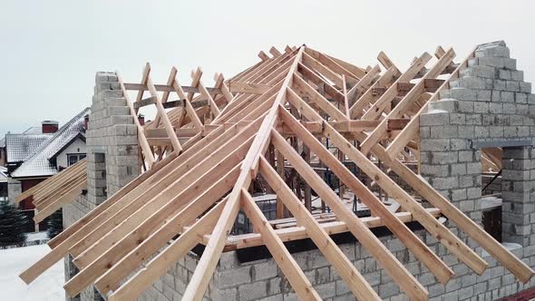 Rafter System on Wooden Roof. House Building, Stock Footage | VideoHive