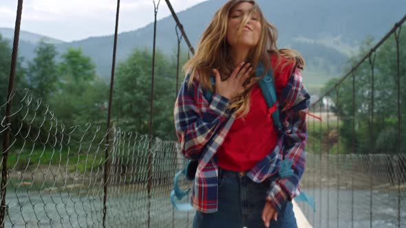 Backpacker Dancing Nature Outdoors alt