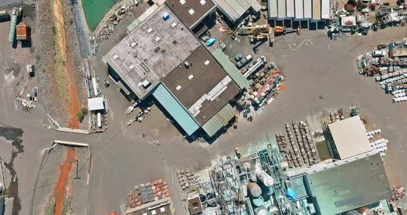 Aerial Panoramic View of Tanks for Chemical Mixing Industrial Plant with Chemical Industry System alt