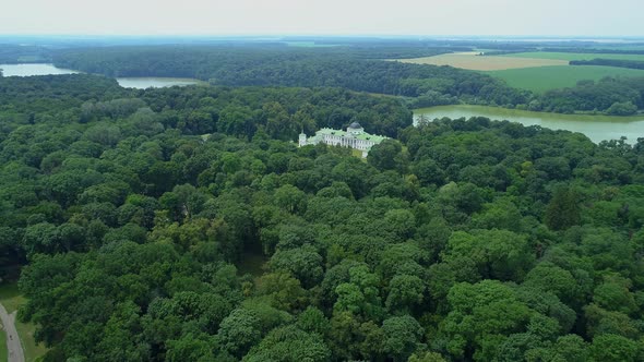 Aerial View Palace in Kachanivka Beautiful Nature Forest and Lake alt