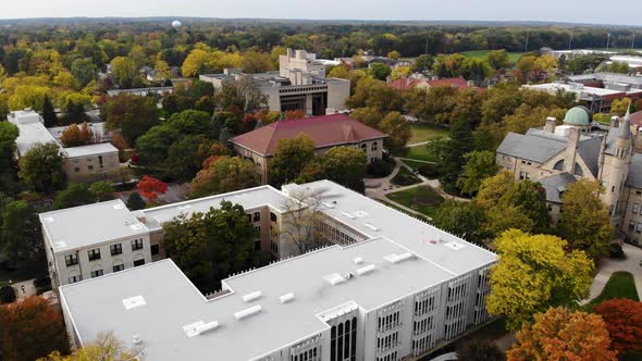 Oberlin College in Oberlin, Ohio.  Aerial drone footage of the Oberlin College campus alt