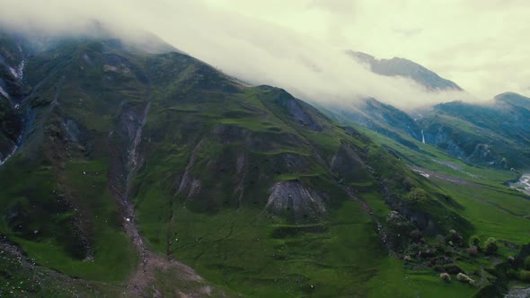 High Angle View of Cloudy Caucasus Mountains in Georgia alt