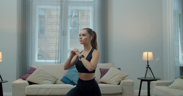 Woman in Activewear Doing Fitness Exercises. Females Aerobics Sport Fit at Home Slow Motion. Workout alt