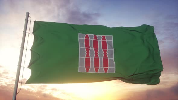 Umbria Flag Italy Waving in the Wind Sky and Sun Background alt