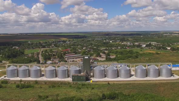 Grain Storage Tanks, Aerial View. alt