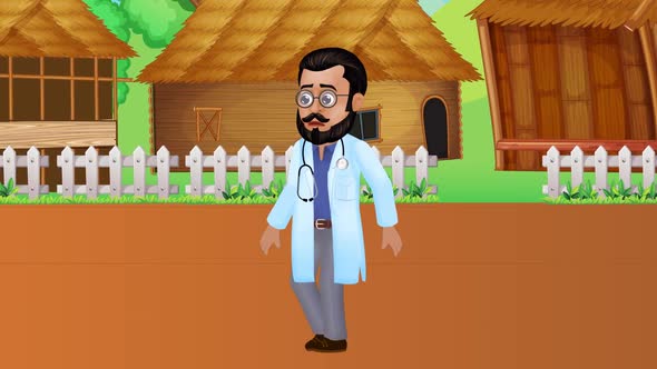 2D Indian Male Doctor Cartoon Character Walking Cycle 4K | Alpha Channel alt