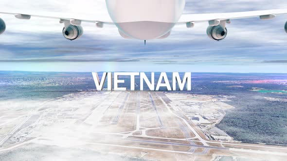 Commercial Airplane Over Clouds Arriving Country Vietnam
